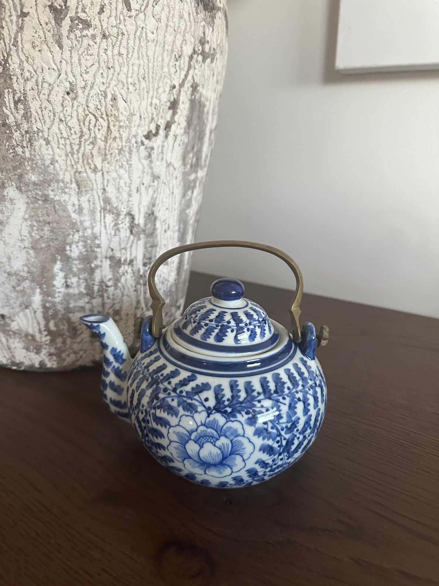 Vintage Porcelain Teapot with Brass handle
