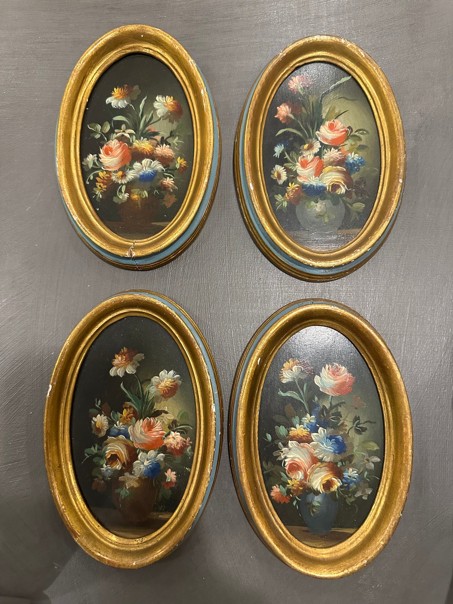Vintage Mini Floral Paintings- Set of 4