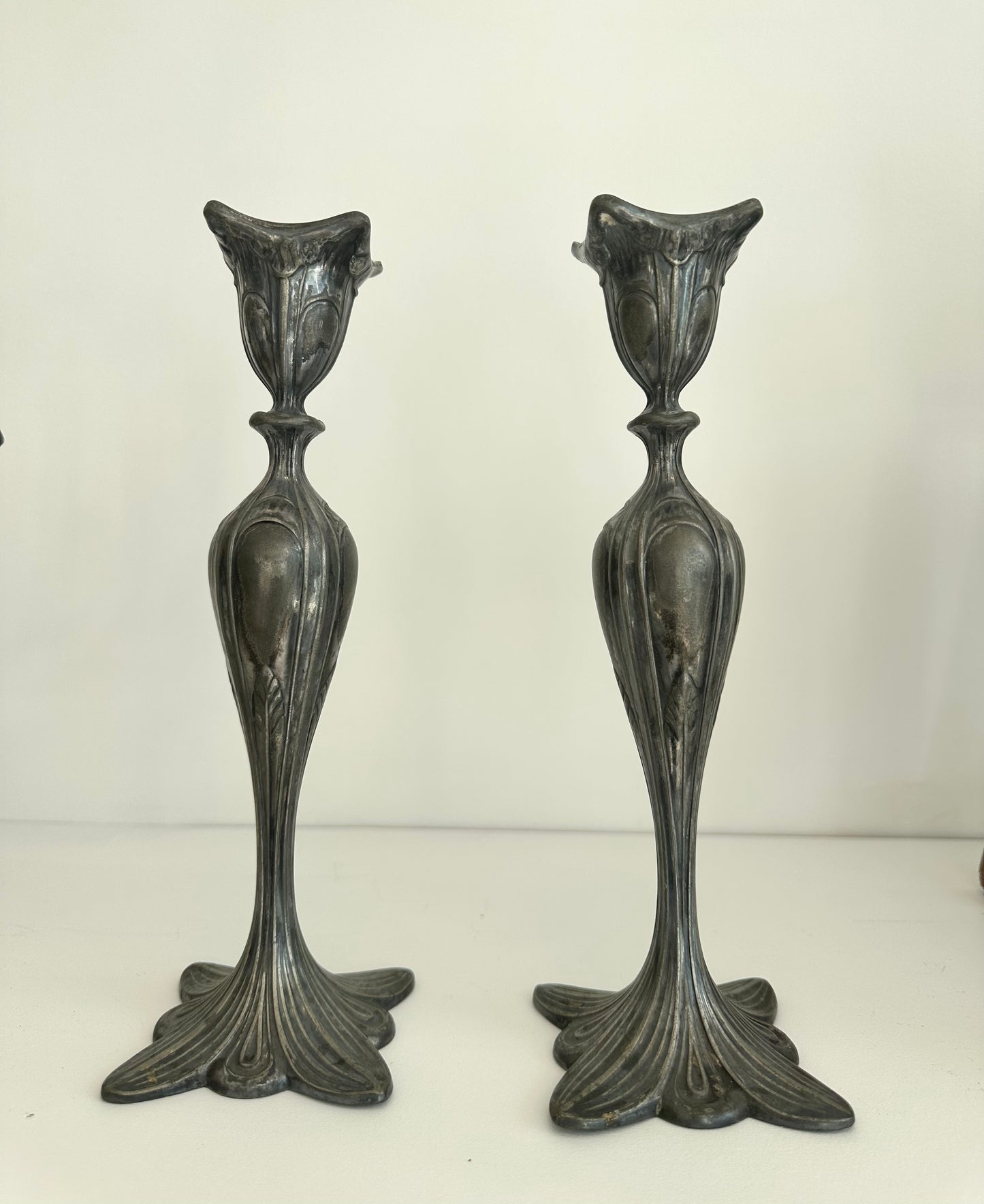 Vintage Fluted Art Deco Silverplate Candlesticks