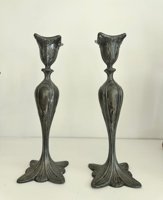 Vintage Fluted Art Deco Silverplate Candlesticks