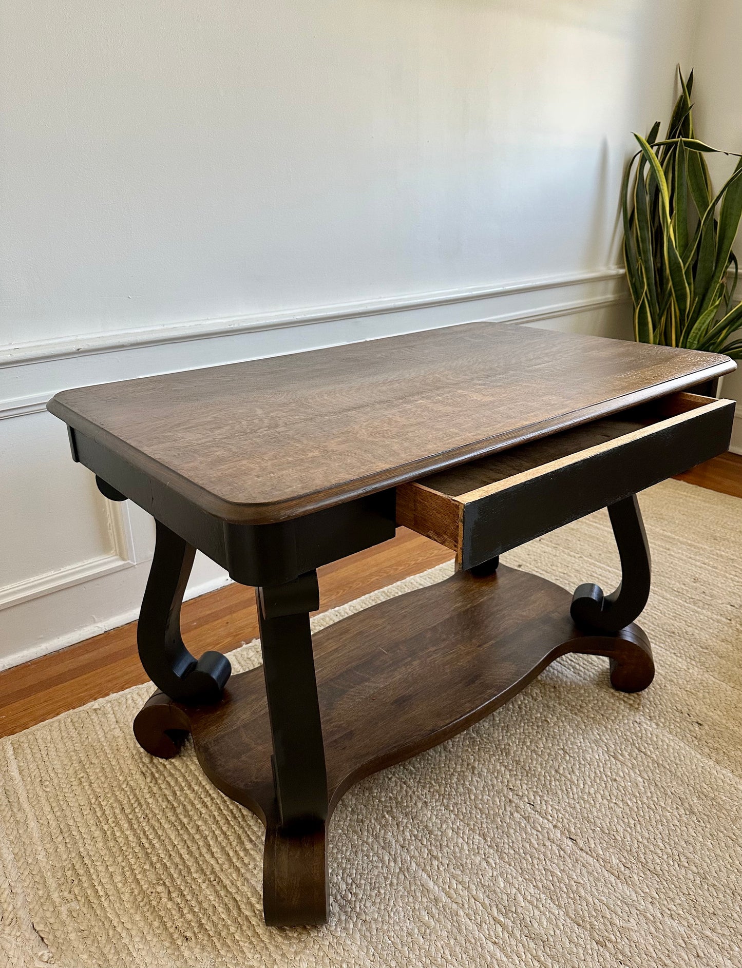 Antique Solid Tiger Oak Library Table