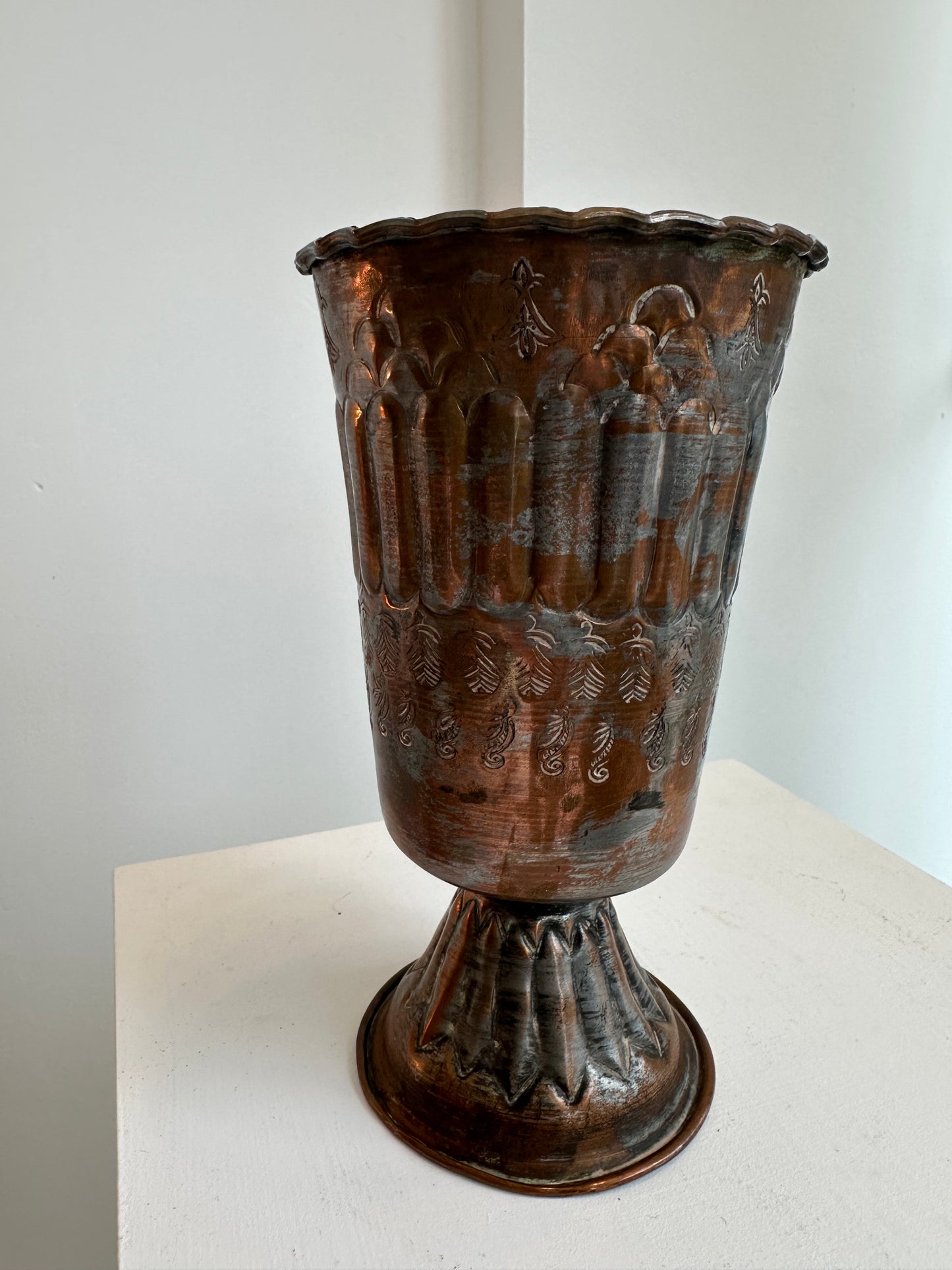 Vintage Copper Vase with pedestal