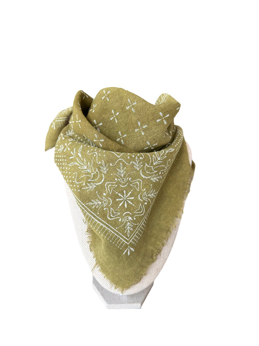 100% Silk Bandana- Olive