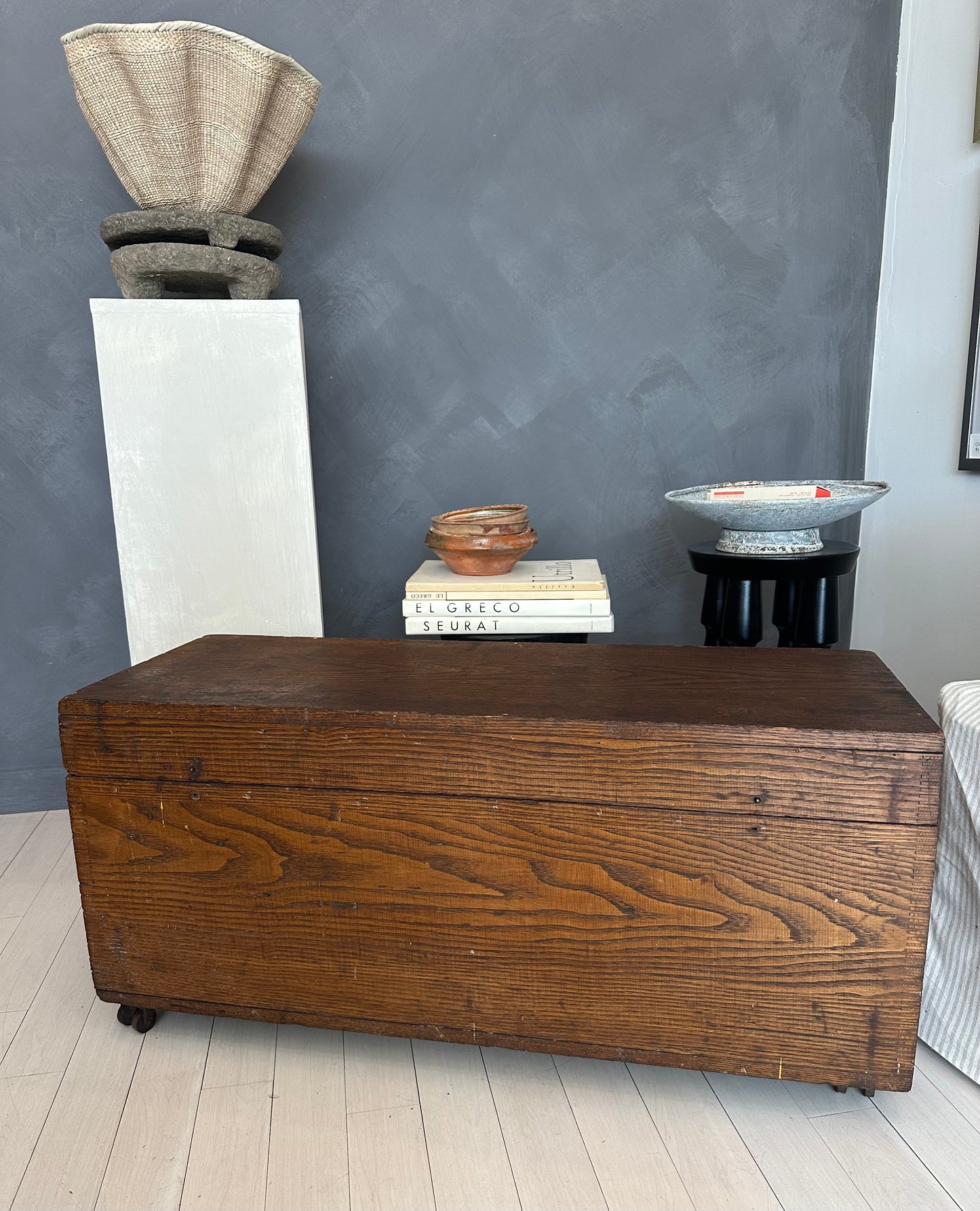 Antique Solid Wood Trunk with Wheels