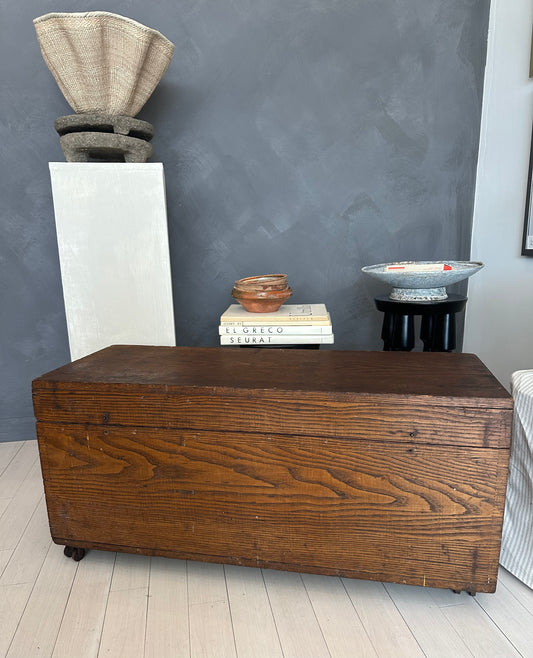 Antique Solid Wood Trunk with Wheels