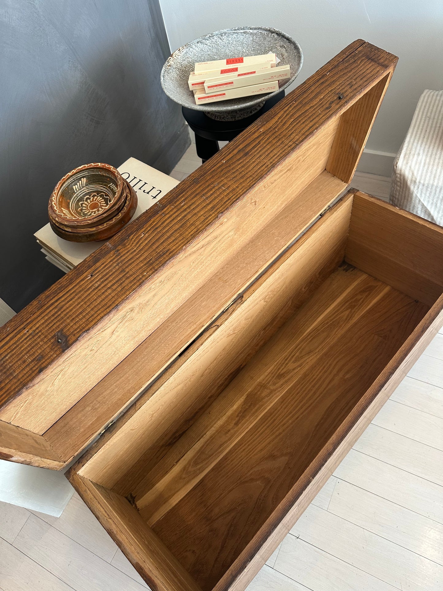Antique Solid Wood Trunk with Wheels