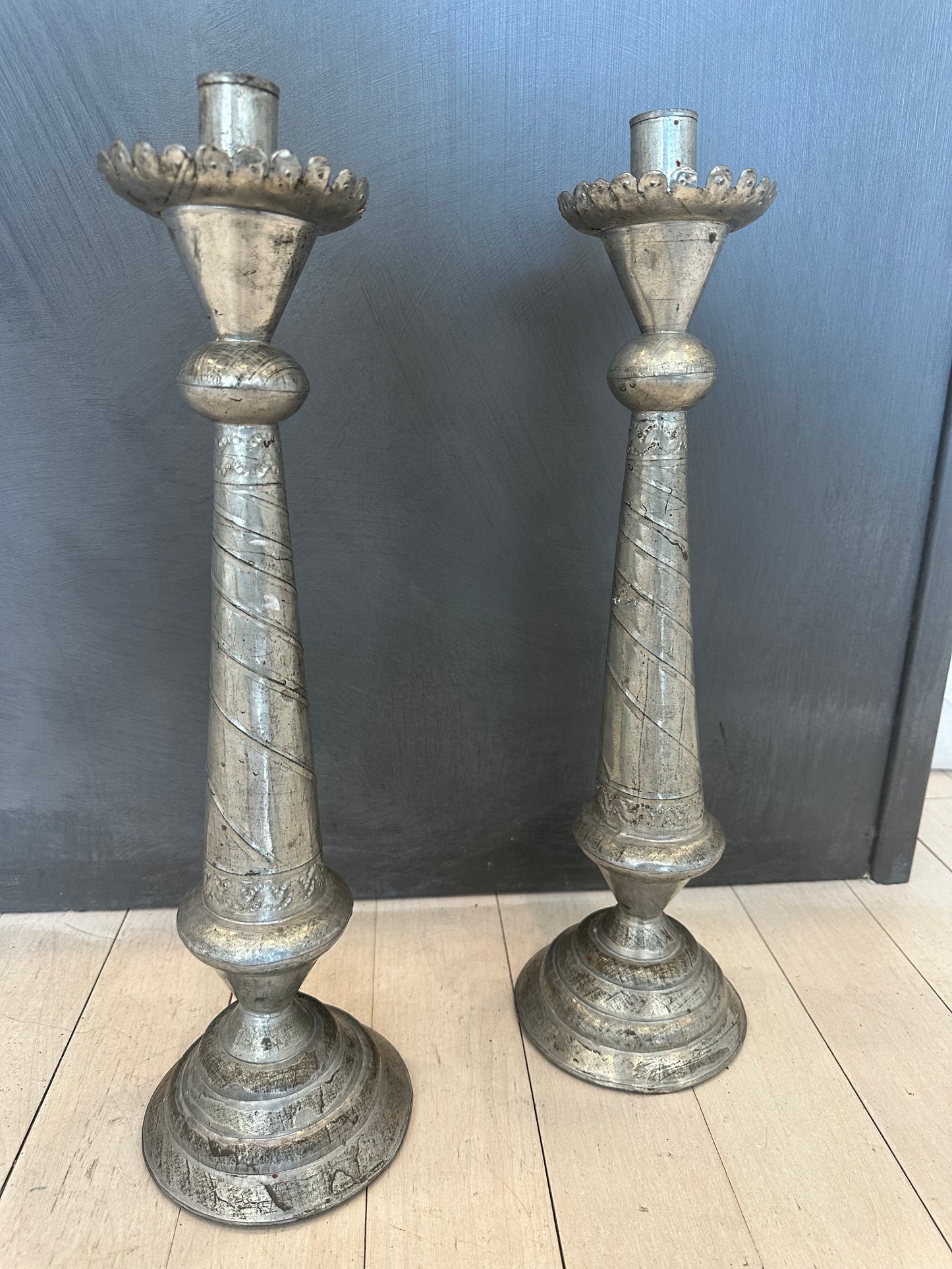 Vintage Mexican Large Tin Candlesticks