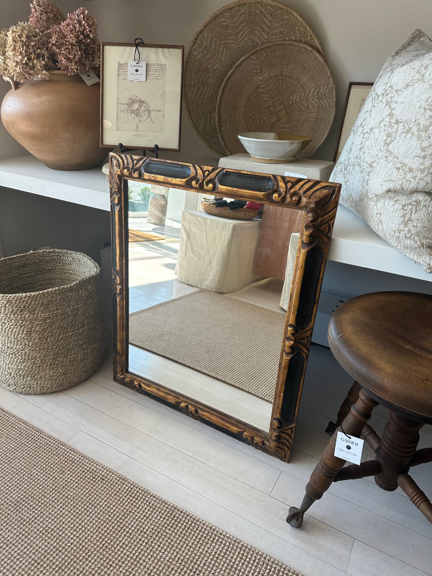 Antique Baroque Black & Giltwood Mirror