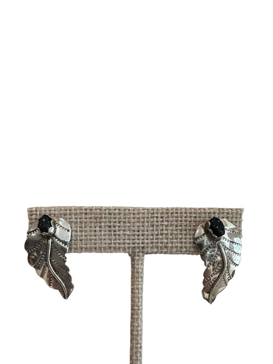 Sterling Silver & Onyx Leaf Earrings
