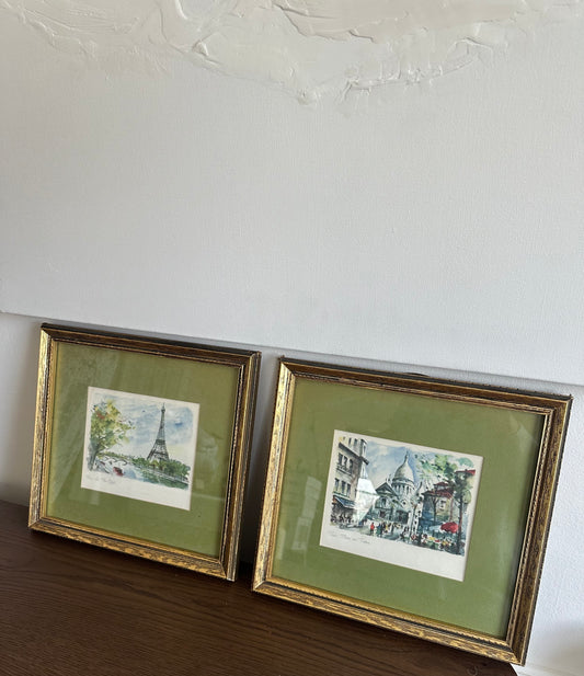 Pair of Vintage French Watercolor Prints