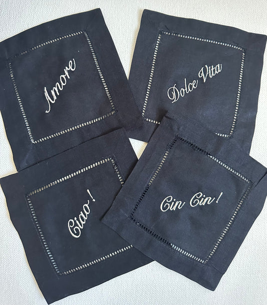 Embroidered Cocktail Napkins set of 4