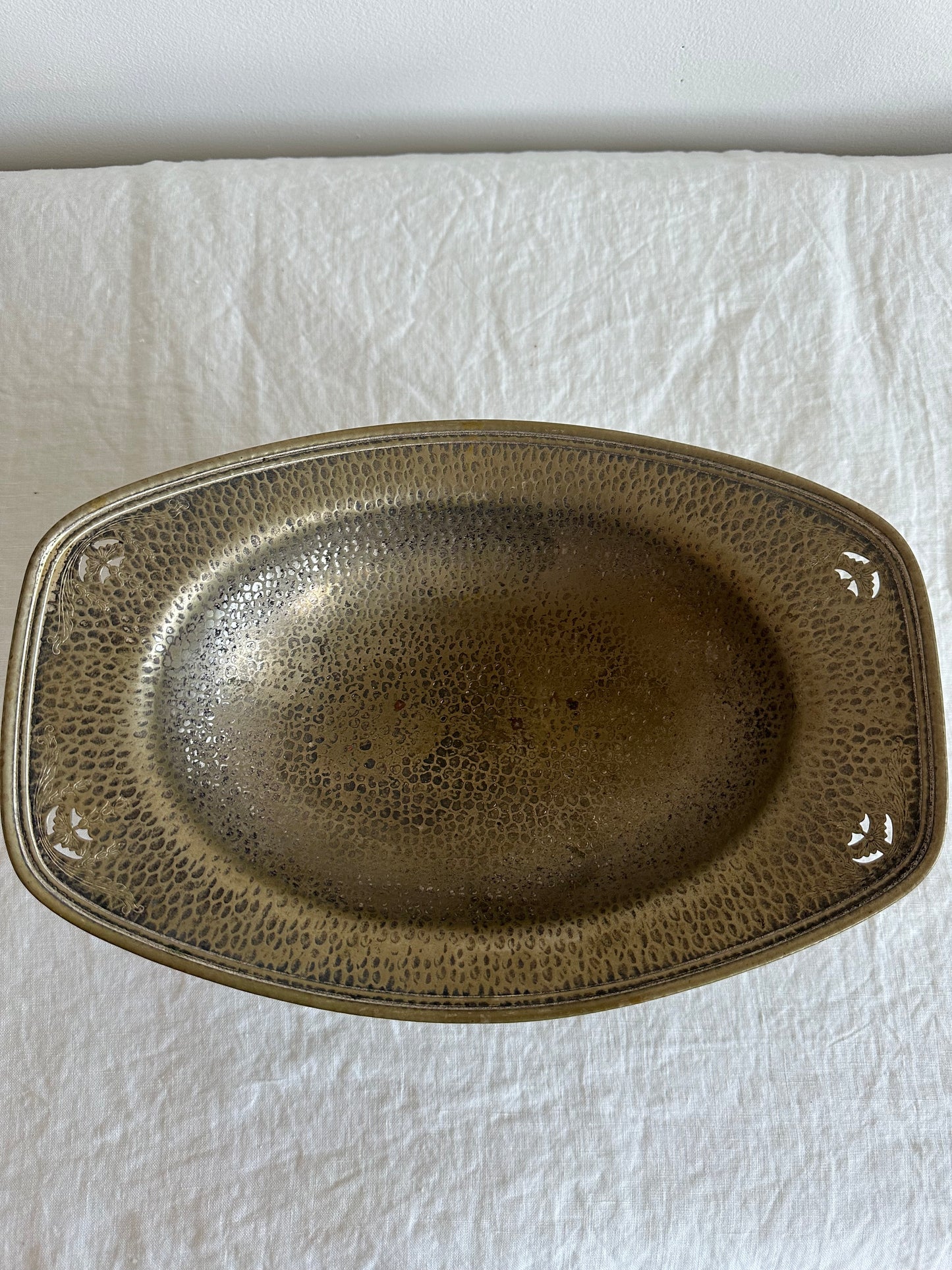 1900's Hammered Pewter Art Deco Pedestal Bowl