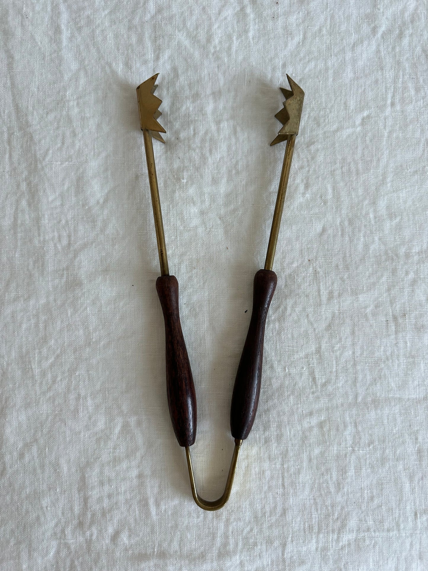 Wood and Brass Ice Tongs