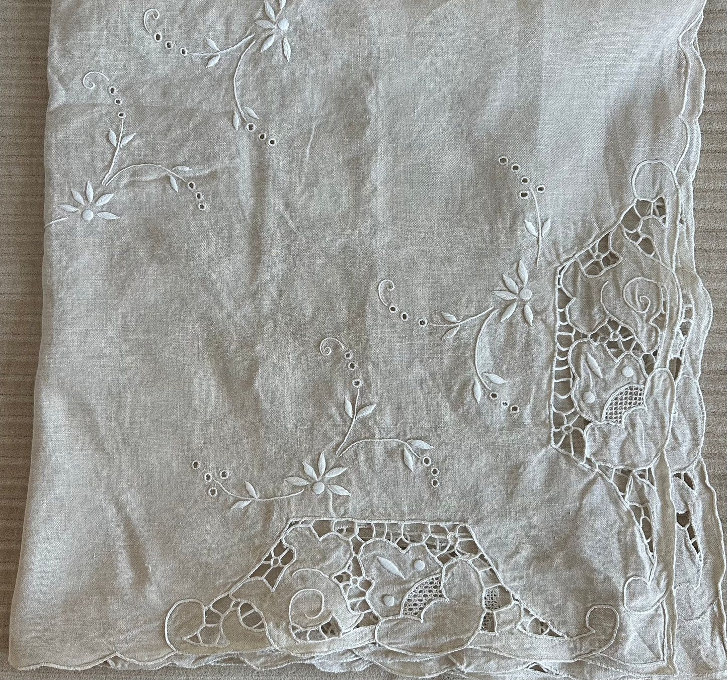 Vintage Linen Embroidered Table Cloth