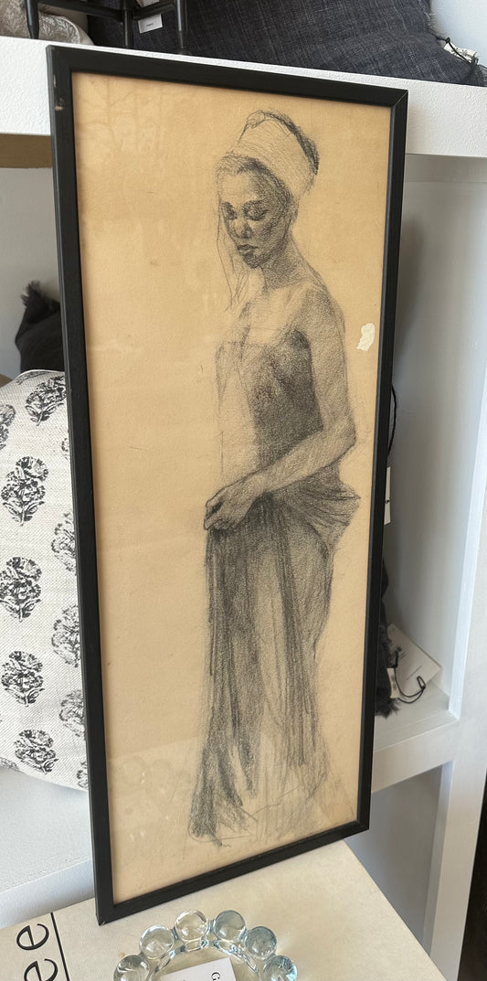 Mid 20th Century Charcoal Drawing
