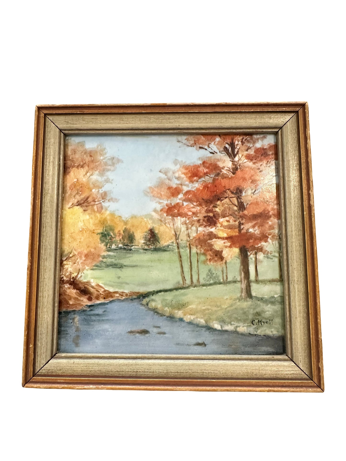 Vintage Painted Landscape Tile