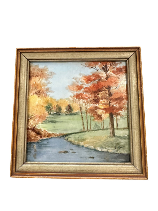 Vintage Painted Landscape Tile