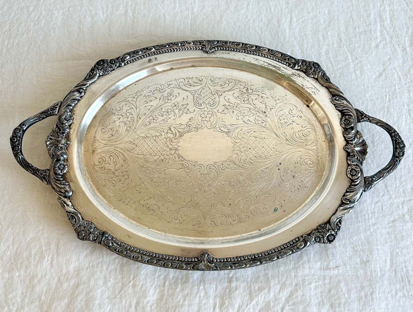 Large Vintage Footed Silver Plate Tray