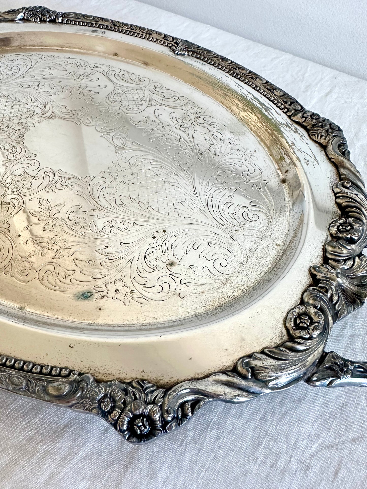 Large Vintage Footed Silver Plate Tray