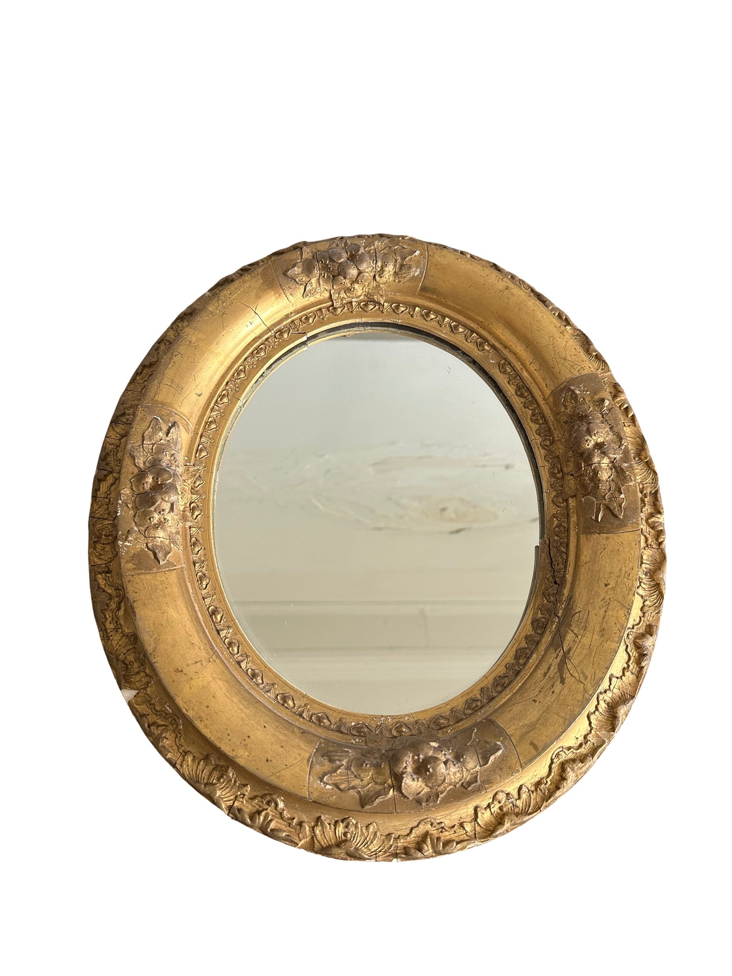 Round Antique Giltwood Mirror