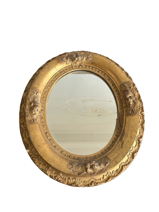 Round Antique Giltwood Mirror