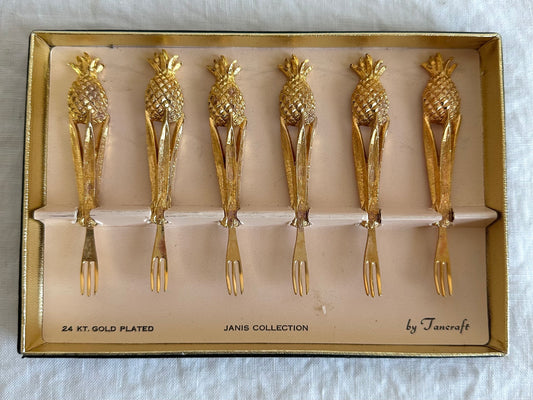 Vintage Gold Plated Canape Fork Set