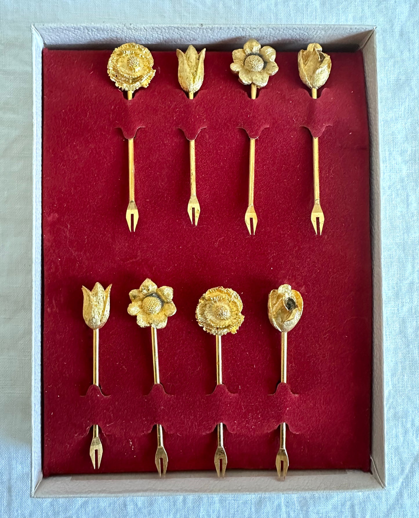 Vintage Gold Plated Floral Canape Forks