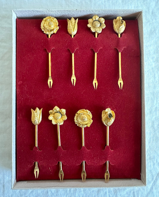 Vintage Gold Plated Floral Canape Forks