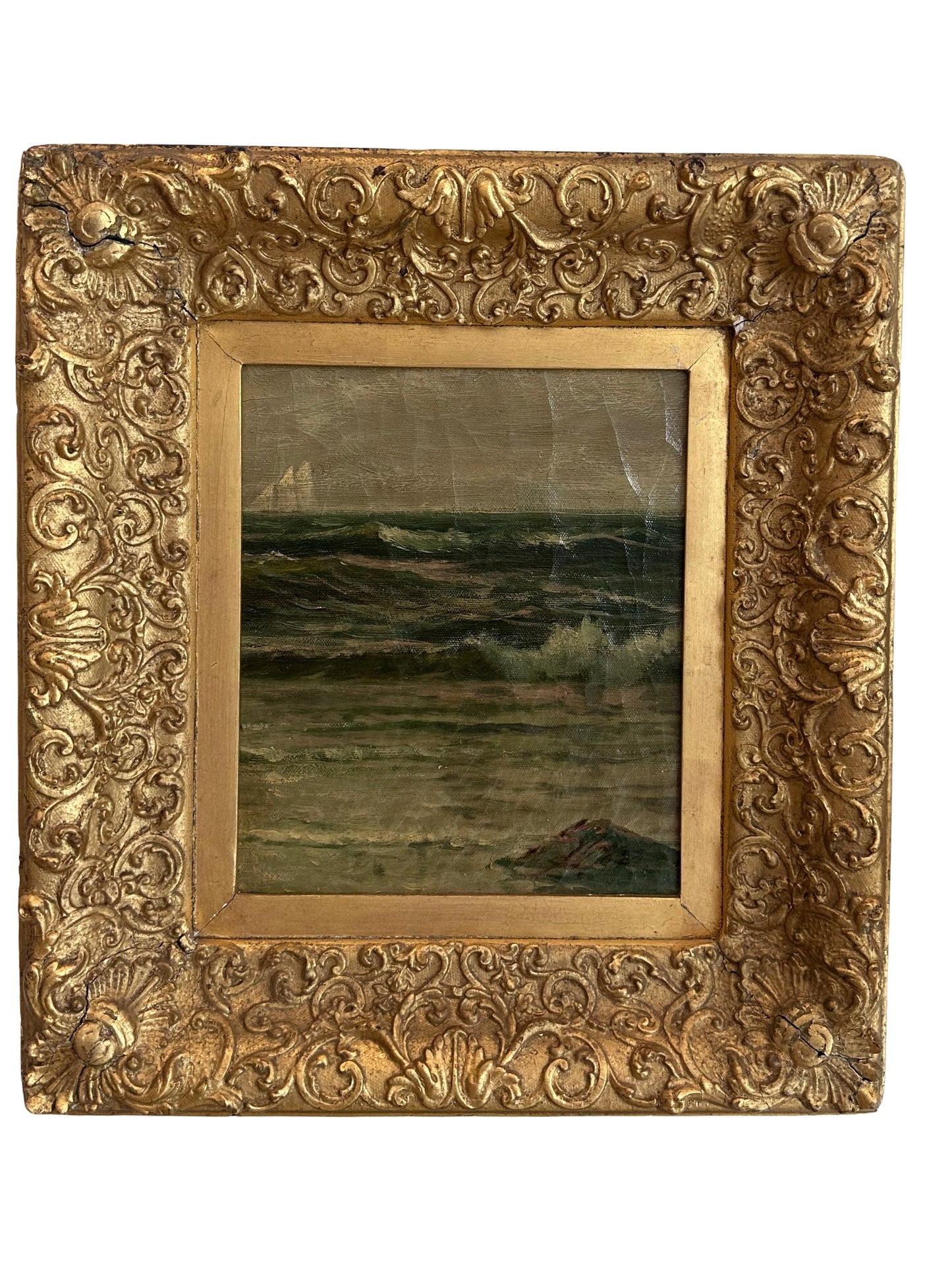 Antique Oil On Board with Cavetto Molded Frame