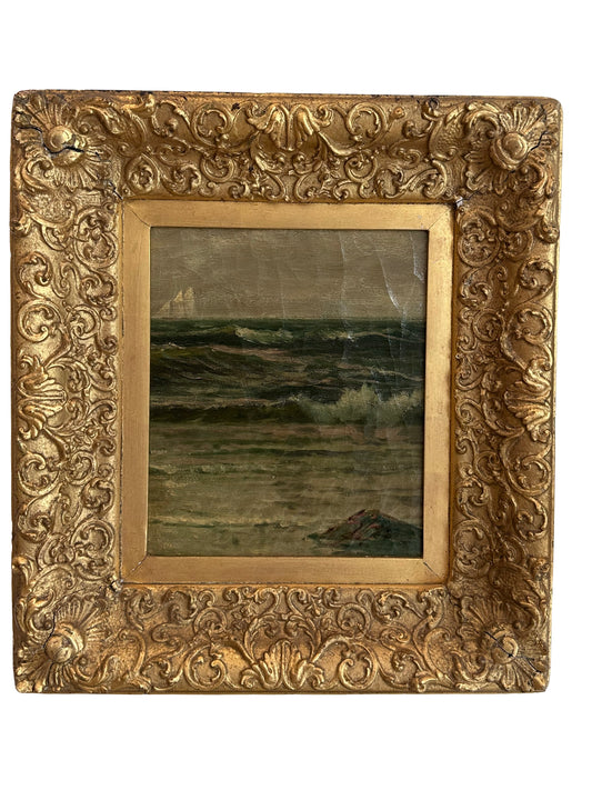 Antique Oil On Board with Cavetto Molded Frame