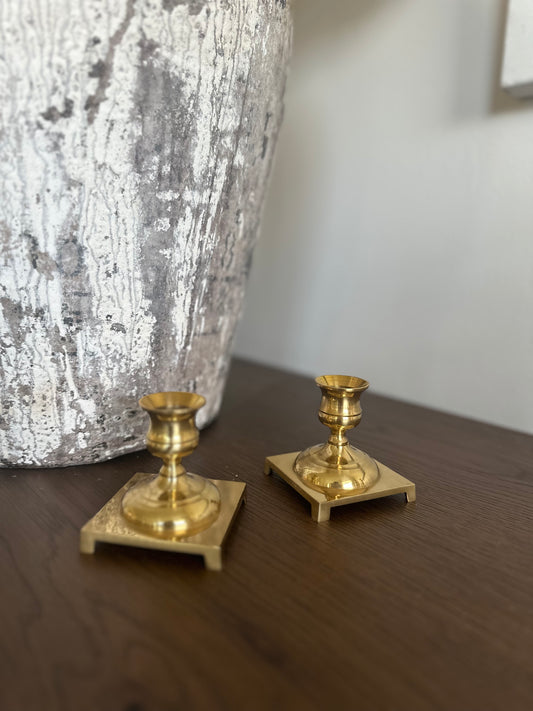 Vintage Small Square Brass Candleticks