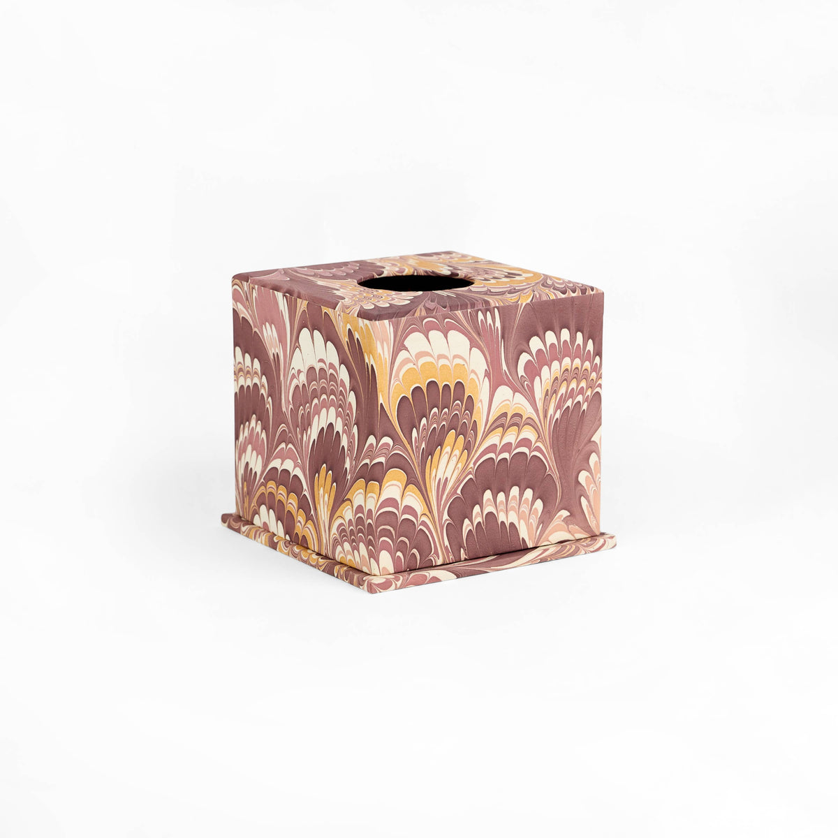 Hand Marbled Square Tissue Box - Burgundy