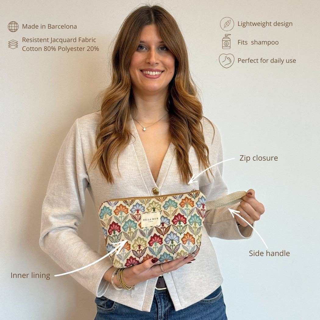 Floral Jacquard Large Makeup Bag – Multicolor (Flora)