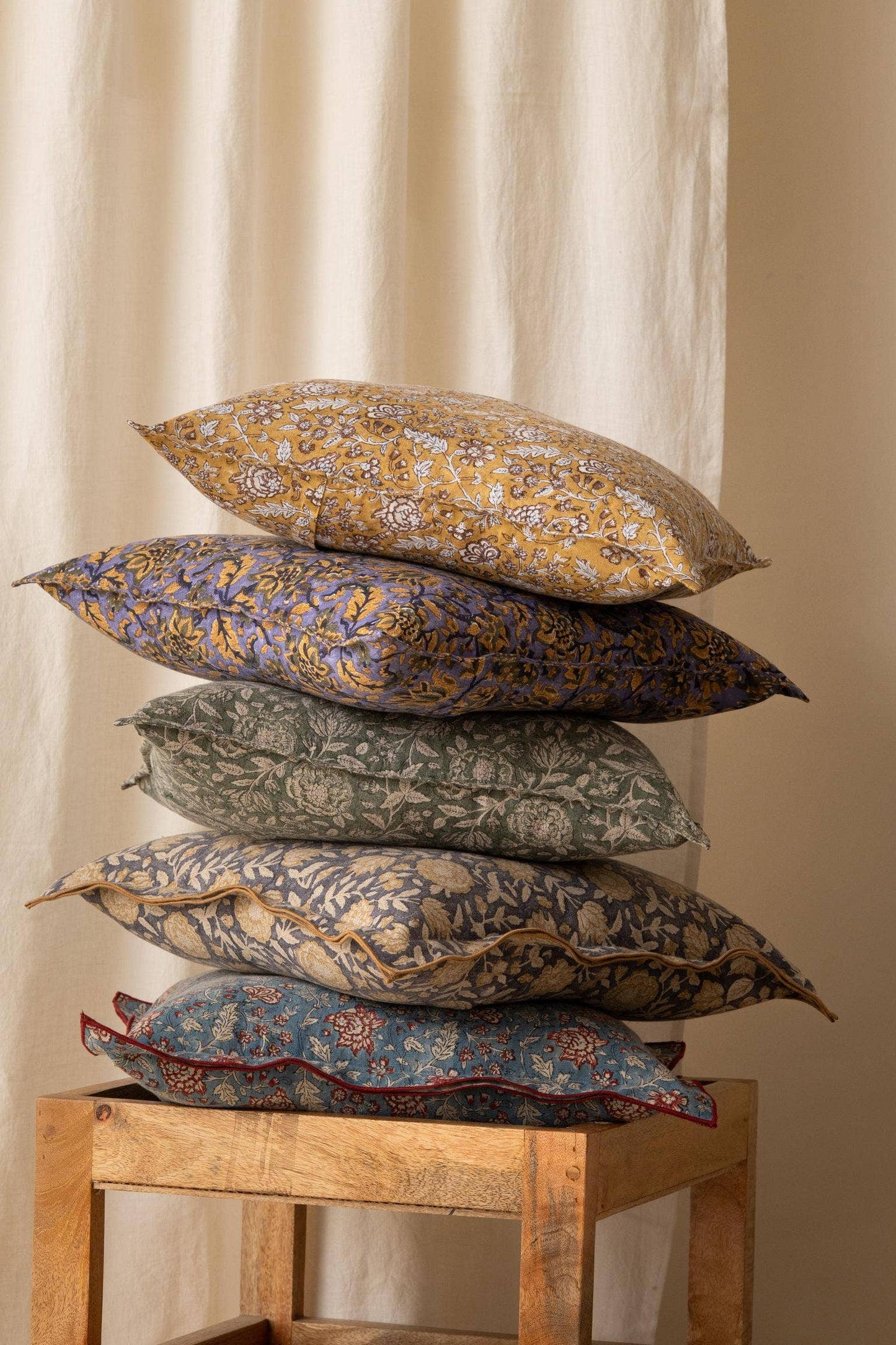 Block Print Riva Linen pillow- blue
