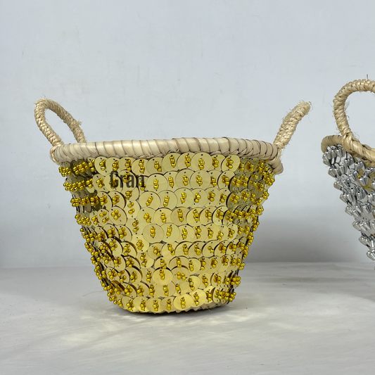 Mini Moroccan Straw Sequin Bag- Gold