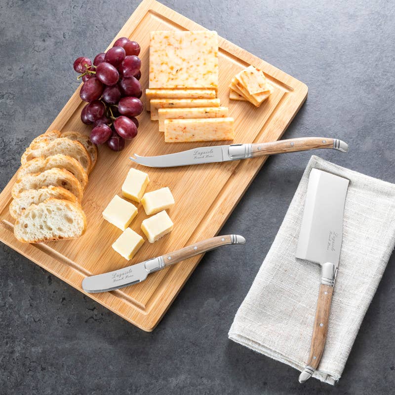Connoisseur Laguiole Olive Wood Cheese Knives & Bamboo Board