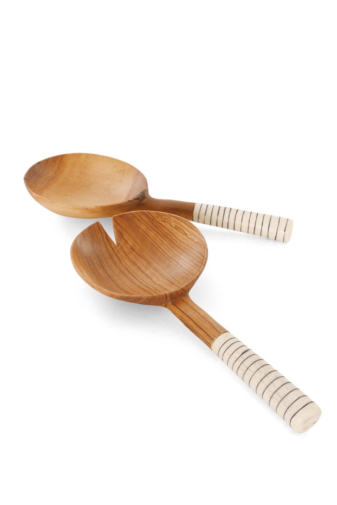 Kenyan Olive Wood & Bone Laerge Salad Servers