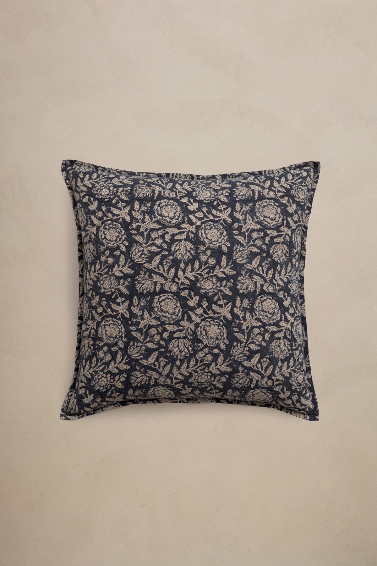 Linen Block Print Pillow- Blue 20"