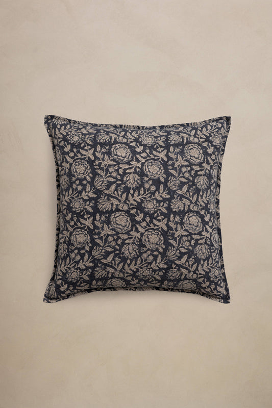 Linen Block Print Pillow- Blue 20"