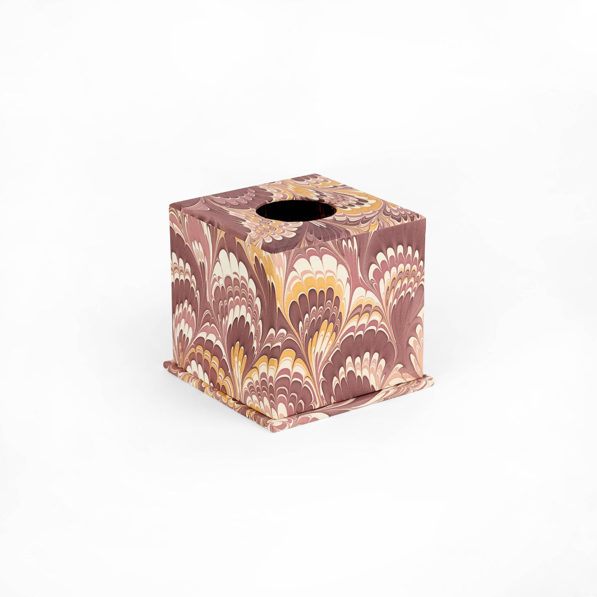 Hand Marbled Square Tissue Box - Burgundy