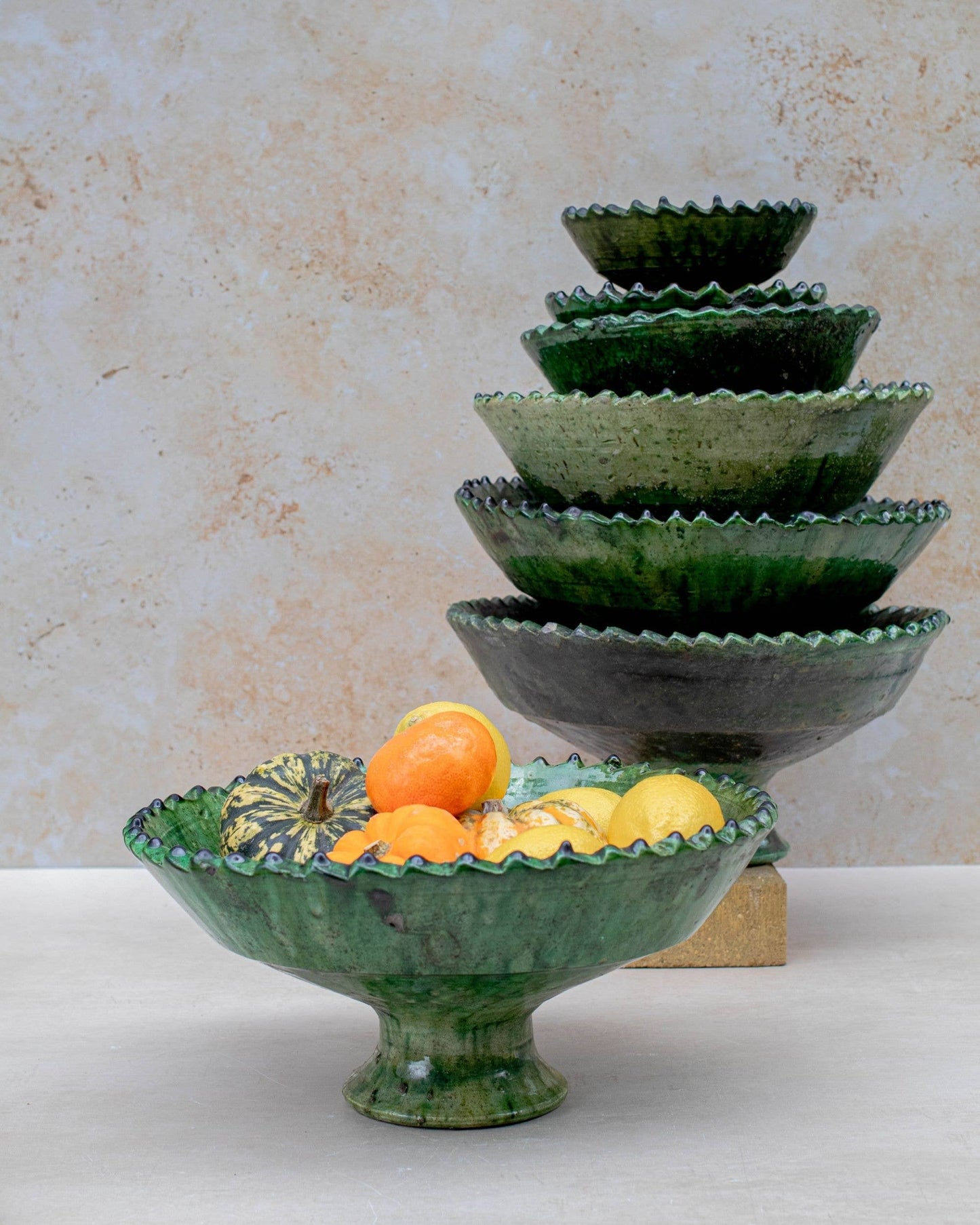 Handmade Moroccan Pedestal Bowl- Green