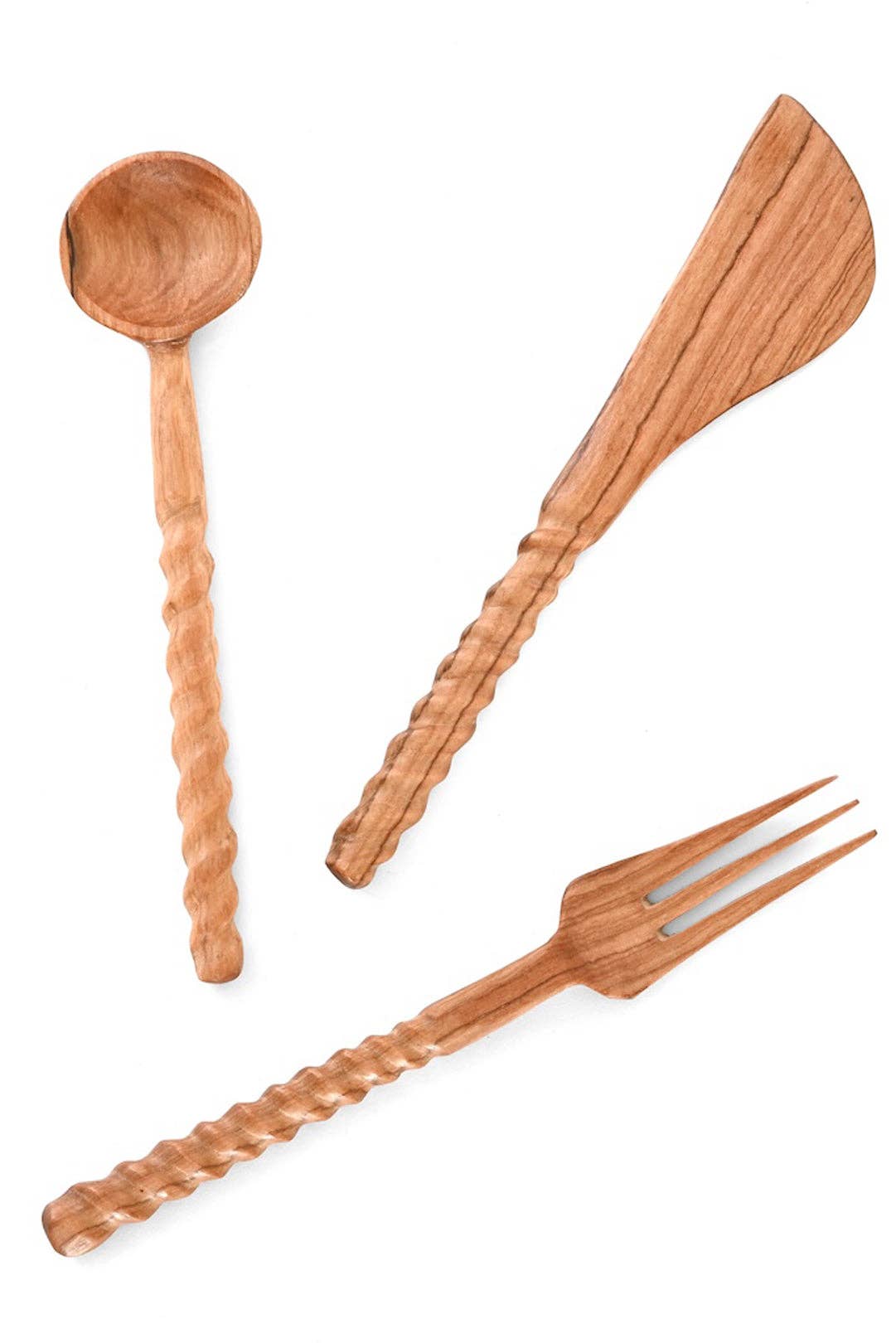Wild Olive Wood Spiral Serving Utensils