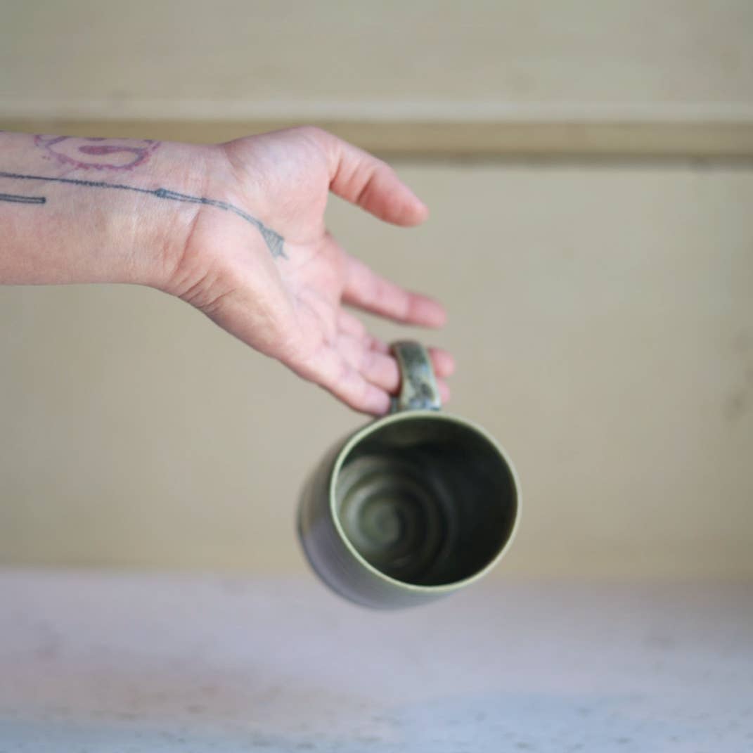 Smooth Handmade Pottery Mug in Moss Green
