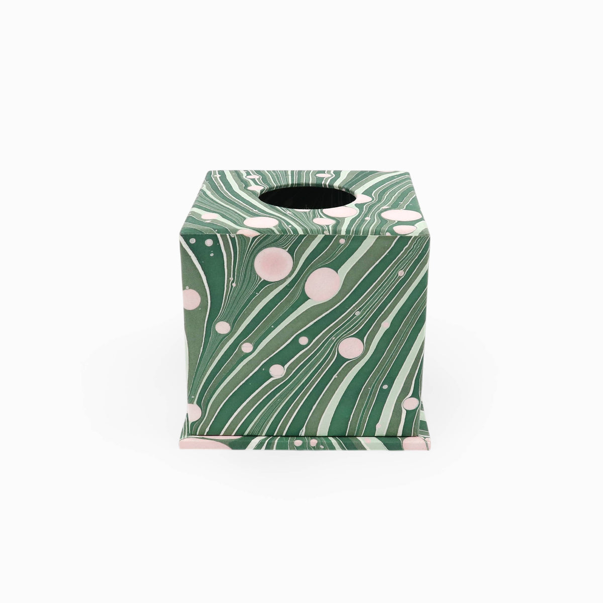 Hand Marbled Square Tissue Box- Green