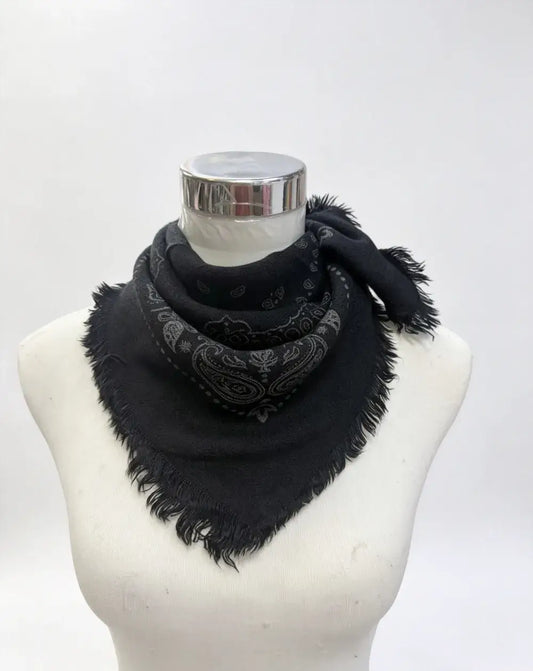 Wool blend bandana print scarf- Black