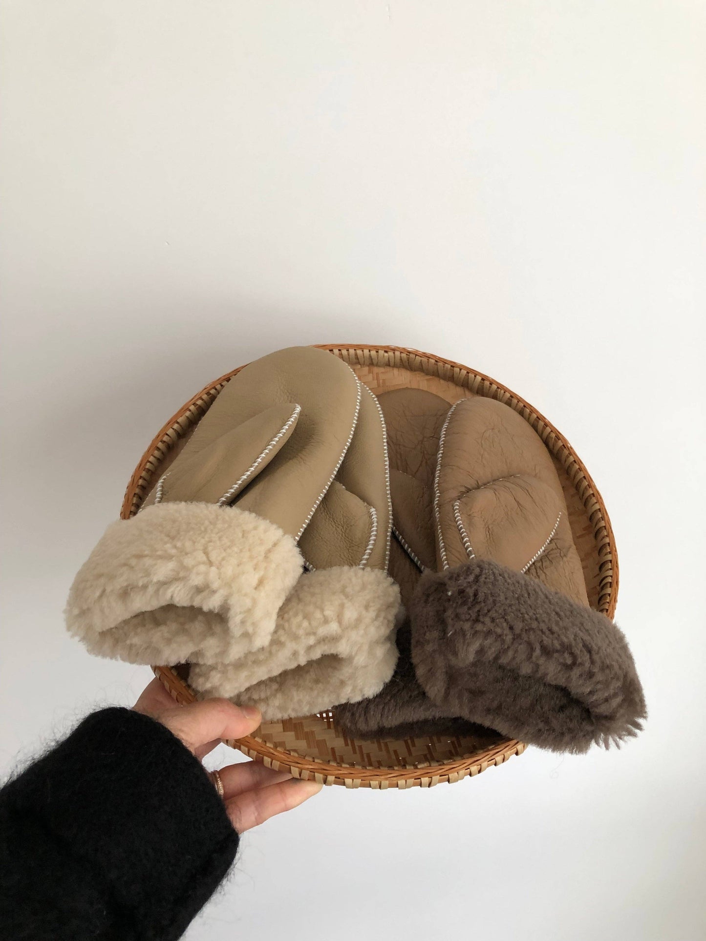 Leather and Shearling Mittens