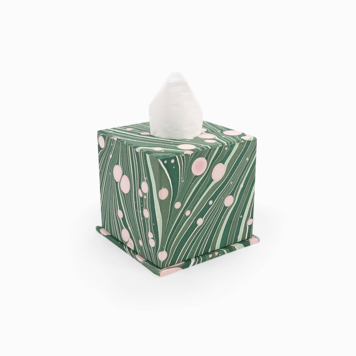 Hand Marbled Square Tissue Box- Green