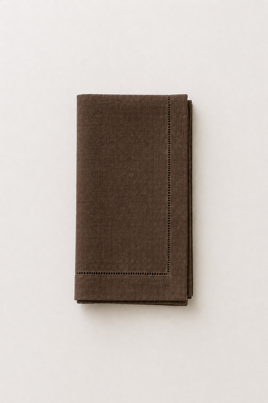 Dinner Napkin - Brown Linen Hemstitch