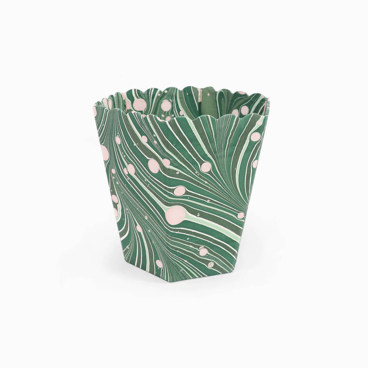 Marbled Small Scalloped Collapsible Basket- Green