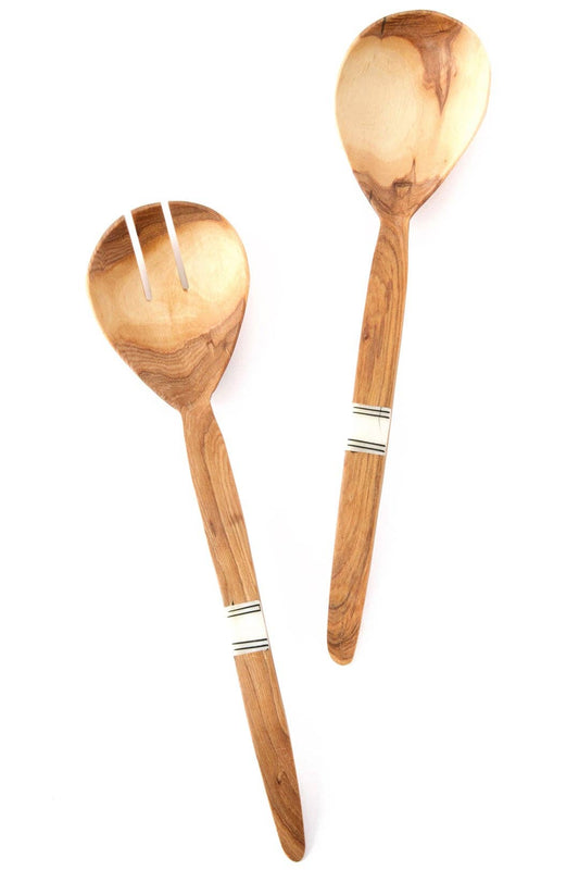 Slim Wild Olive Wood Salad Server Set